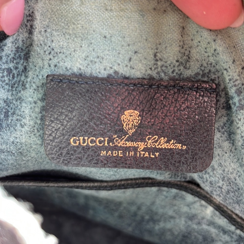 Vintage GUCCI Drawstring Bag 41-02-034 Satchel Blue Guccissima Canvas Leather